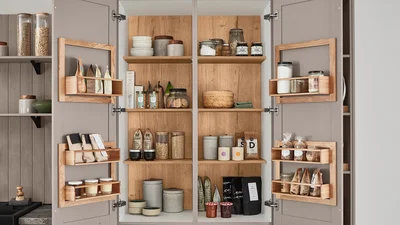 Practical country-style breakfast cabinet with clever storage space.