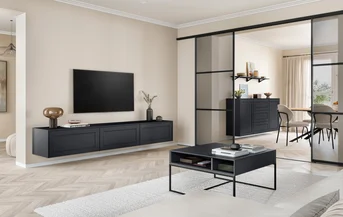 Living room furniture in country house style: NORDIC 791 in black Perfect matt for stylish living with clear lines.
