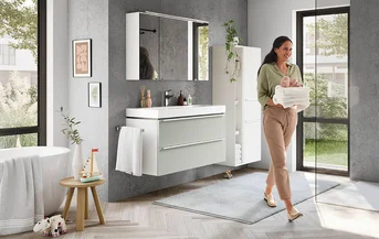 Badmöbel SENSO 494 in Jade mit Antifingerprint-Fronten, Waschtisch mit zwei Auszügen und Spiegelschrank