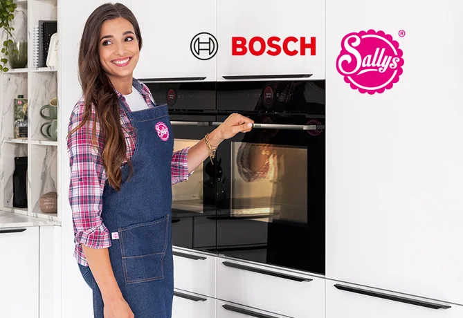 Sally präsentiert exklusiven Bosch Backofen in moderner nobilia Einbauküche. Kooperation mit Bosch und Sallys Welt für stilvolles Backen im hochwertigen Küchendesign. Wenn du eine Variante mit stärkerem Fokus auf das Markenerlebnis oder Produkthighlights möchtest, sag einfach Bescheid.